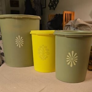 Vintage Green and Yellow Canister Set By Tupperware